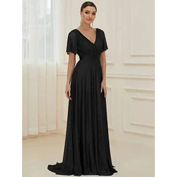 Elegant Ever-Pretty V Neck A-Line Glitter Evening Dress