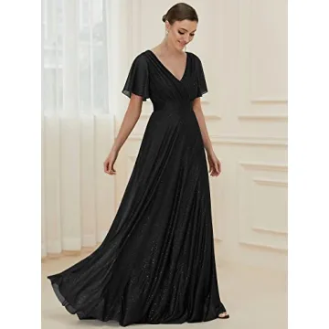 Elegant Ever-Pretty V Neck A-Line Glitter Evening Dress