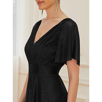 Elegant Ever-Pretty V Neck A-Line Glitter Evening Dress
