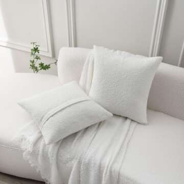 FUTEI 18x18 White Boucle Decorative Pillow Covers Set
