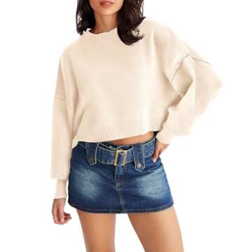 MEROKEETY Womens Crewneck Batwing Sleeve Cropped Sweater Oversized Side Slit Ribbed Knit Pullover Jumper Beige X-Small