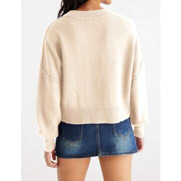 MEROKEETY Womens Crewneck Batwing Sleeve Cropped Sweater Oversized Side Slit Ribbed Knit Pullover Jumper Beige X-Small