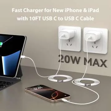 iPhone 15 16 Charger Fast Charging, 10 FT Long USB C Charger Cord with 20W Type C Phone Fast Charging Block for iPhone 16/16 Pro/16 Pro max/16 Plus, iPhone 15/15 pro/15 pro max/15 Plus,iPad,Android