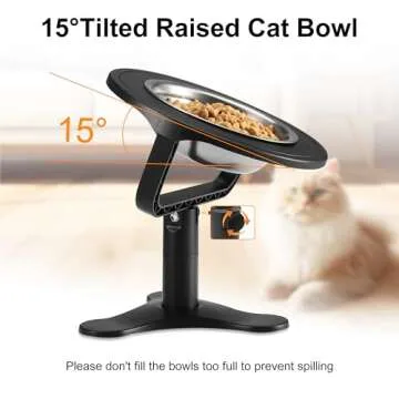 Raised Cat Bowls,Elevated Cat Bowls for Indoor Cats with Height-Adjustable Stand,Non-Slip Stainless Steel Cat Bowls,15° Tilted Cat Food Bowls (2-Pack, Black)