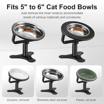 Raised Cat Bowls,Elevated Cat Bowls for Indoor Cats with Height-Adjustable Stand,Non-Slip Stainless Steel Cat Bowls,15° Tilted Cat Food Bowls (2-Pack, Black)