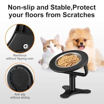 Raised Cat Bowls,Elevated Cat Bowls for Indoor Cats with Height-Adjustable Stand,Non-Slip Stainless Steel Cat Bowls,15° Tilted Cat Food Bowls (2-Pack, Black)