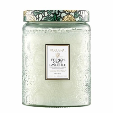 Voluspa French Cade Lavender Candle, 18 oz, Coconut Wax Blend, Scented Candles for Home, 100 Hour Burn Time, Candle Jars