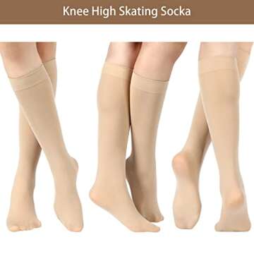SATINIOR 6 Pairs Ice Skating Socks Roller Skating Socks High Tight Knee Nylon Roller Skate Sock Women Girl(Nude Color)