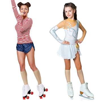 SATINIOR 6 Pairs Ice Skating Socks Roller Skating Socks High Tight Knee Nylon Roller Skate Sock Women Girl(Nude Color)