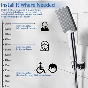 Shower Head Holder Adjustable Handheld Brass Shower Head Bracket Shower Wall Mount Holder Shower Wand Holder, Drill Free Glue Installation(Polished Chrome)