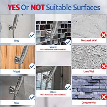 Shower Head Holder Adjustable Handheld Brass Shower Head Bracket Shower Wall Mount Holder Shower Wand Holder, Drill Free Glue Installation(Polished Chrome)