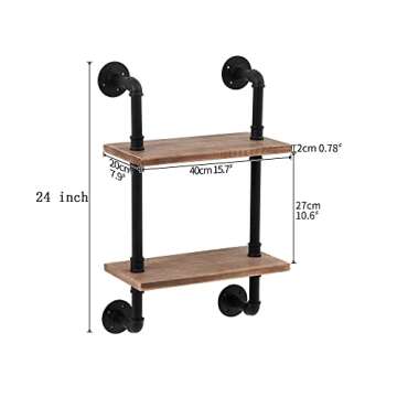 ROGMARS Industrial Pipe Floating Bathroom Shelves Rustic Wood Ladder Bookshelf Wall Mounted Rustic W...