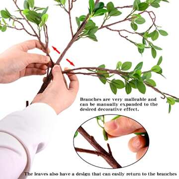 AUSTOR 4 Packs 45" Artificial Ficus Stems Faux Green Stems Ficus Branches Leaf Stem Fake Green Bushes Shrubs Ficus Twig Stems for Vase Filler Home Wedding Office Decor