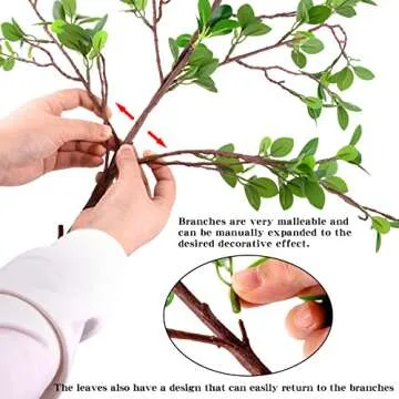 AUSTOR 4 Packs 45" Artificial Ficus Stems Faux Green Stems Ficus Branches Leaf Stem Fake Green Bushes Shrubs Ficus Twig Stems for Vase Filler Home Wedding Office Decor