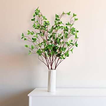 AUSTOR 4 Packs 45" Artificial Ficus Stems Faux Green Stems Ficus Branches Leaf Stem Fake Green Bushes Shrubs Ficus Twig Stems for Vase Filler Home Wedding Office Decor