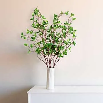 AUSTOR 4 Packs 45" Artificial Ficus Stems Faux Green Stems Ficus Branches Leaf Stem Fake Green Bushes Shrubs Ficus Twig Stems for Vase Filler Home Wedding Office Decor
