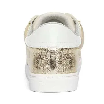 PARTY Women's Fashion Star Sneaker Lace Up Low Top Comfortable Cushioned Walking Shoes, Dale-Gold Met-8.5