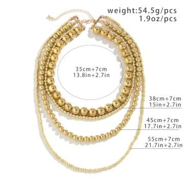 Jumwrit Dainty Layered Ball Beaded Choker Necklace Boho Chunky Bib Chain Necklace Punk Statement 4 Tier Long Pendant Necklace Accessories for Women (Silver)