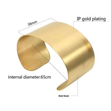 COUYA Gold Plated Wide Matt Cuff Bangle Bracelets for Women Blank Satin Bracelet Wristband Adjustabl...