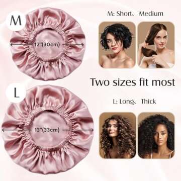 YFONG Double Layered 100% Silk Bonnet for Women, 22 Momme Pure Mulberry Silk Sleep Cap with Adjustable Elastic Band Stay On Head，Reduce Frizz, Keep Hairstyle, Soft & Breathable, Pink, M