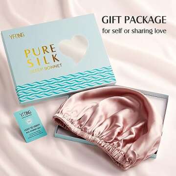 YFONG Double Layered 100% Silk Bonnet for Women, 22 Momme Pure Mulberry Silk Sleep Cap with Adjustable Elastic Band Stay On Head，Reduce Frizz, Keep Hairstyle, Soft & Breathable, Pink, M