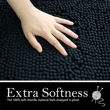 AINAHYVA Bathroom Rugs Chenille Bath mat 3 Piece Set, Super Absorbent, Strong PVC Non Slip Backing, Bath mats for Bathroom, Plush Shaggy, Thick, Machine Washable, Bathtub, Shower, Toilet, Black