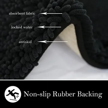 AINAHYVA Bathroom Rugs Chenille Bath mat 3 Piece Set, Super Absorbent, Strong PVC Non Slip Backing, Bath mats for Bathroom, Plush Shaggy, Thick, Machine Washable, Bathtub, Shower, Toilet, Black