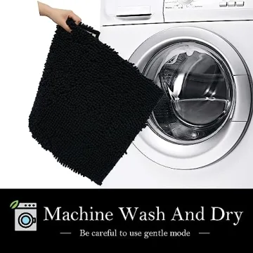 AINAHYVA Bathroom Rugs Chenille Bath mat 3 Piece Set, Super Absorbent, Strong PVC Non Slip Backing, Bath mats for Bathroom, Plush Shaggy, Thick, Machine Washable, Bathtub, Shower, Toilet, Black