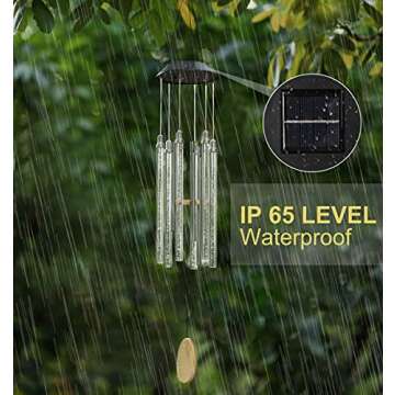 Solar Wind Chimes for Outside, DesGully 6 LED Tubes Color Changing Outdoor Clearance Unique Garden Decor Colorful Patio, Gifts for Her/Him (37" Long)