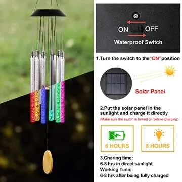 Solar Wind Chimes for Outside, DesGully 6 LED Tubes Color Changing Outdoor Clearance Unique Garden Decor Colorful Patio, Gifts for Her/Him (37" Long)