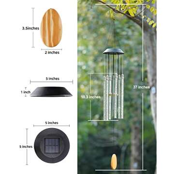 Solar Wind Chimes for Outside, DesGully 6 LED Tubes Color Changing Outdoor Clearance Unique Garden Decor Colorful Patio, Gifts for Her/Him (37" Long)