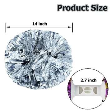 Hooshing 2PCS Silver Pom Poms Cheerleading with Baton Handle for Team Spirit School Sports Dance Che...