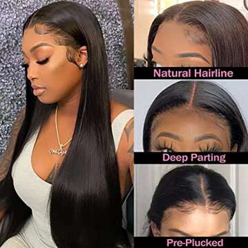 ISEE Hair Transparent Lace Front Wigs Human Hair 10A Brazilian Straight Human Hair Wigs for Black Women Pre Plucked with Baby Hair Bleached Knots 180% Density (13 x 4 Lace Front, 22inch)