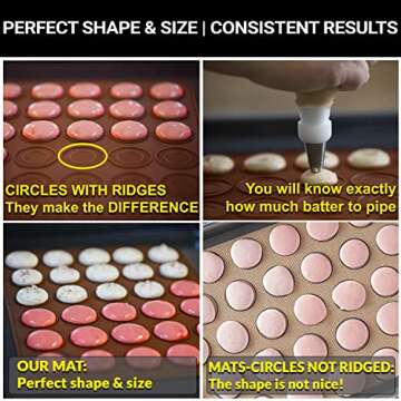 Macaron Mat with PRINTED BAKING GUIDE - Macaron Silicone Baking Mats TAILORED FOR STARTERS - Non Stick Macaron Baking Mat - Macaroons Baking Mat - Macroons Baking Sheets - REUSABLE Template Circles