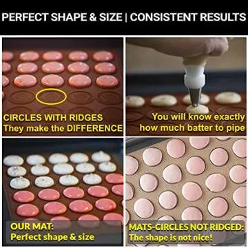 Macaron Mat with PRINTED BAKING GUIDE - Macaron Silicone Baking Mats TAILORED FOR STARTERS - Non Stick Macaron Baking Mat - Macaroons Baking Mat - Macroons Baking Sheets - REUSABLE Template Circles