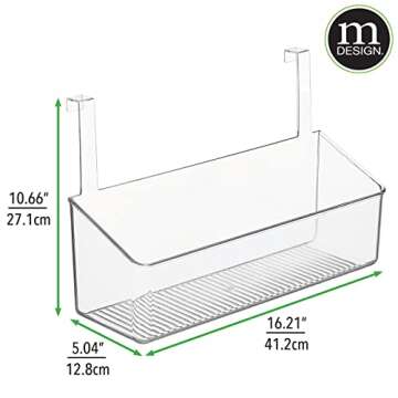 mDesign Plastic Kitchen Over Door Storage Basket Organizers for Kitchen Organization - Hanging Back of Door Holder Rack for Aluminum Foil, Plastic Wrap, or Sandwich Bags, Ligne Collection, Clear