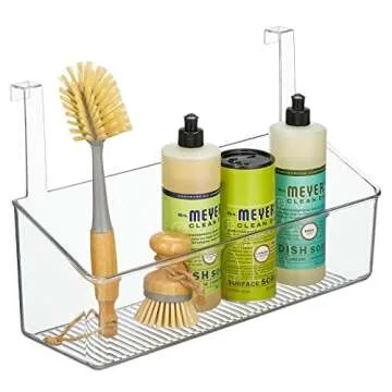 mDesign Plastic Kitchen Over Door Storage Basket Organizers for Kitchen Organization - Hanging Back of Door Holder Rack for Aluminum Foil, Plastic Wrap, or Sandwich Bags, Ligne Collection, Clear