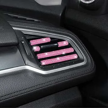 AUKEPO 10 PCS Most Car Air Vent Outlet Trim,Bling, Rhinestone Air Conditioner Decoration Strip, Universal Bendable,Interior Accessories (Pink)