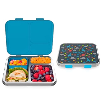 Bentgo Kids Stainless Steel Prints Leak-Resistant Lunch Box - 3-Compartment Bento Style Lunch Box wi...