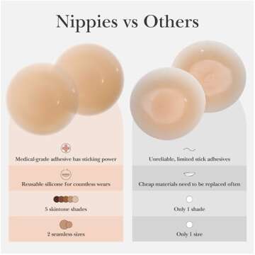 Nippies Nipple Cover - Sticky Adhesive Silicone Nipple Pasties - Reusable Pasty Nipple Covers for Women with Travel Box