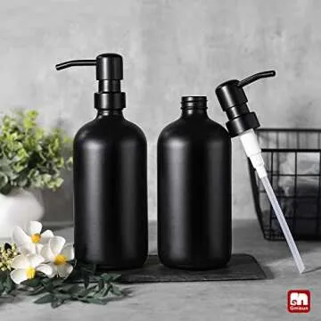 GMISUN Black Soap Dispenser, 2 Pack Matte Black Soap Dispenser Bathroom, 16 Oz Glass Soap Dispenser for Kitchen, Hand and Dish Soap Dispenser Set with Stainless Steel Pump, Modern Liquid Soap Bottle
