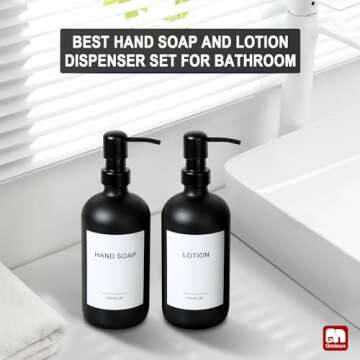 GMISUN Black Soap Dispenser, 2 Pack Matte Black Soap Dispenser Bathroom, 16 Oz Glass Soap Dispenser for Kitchen, Hand and Dish Soap Dispenser Set with Stainless Steel Pump, Modern Liquid Soap Bottle