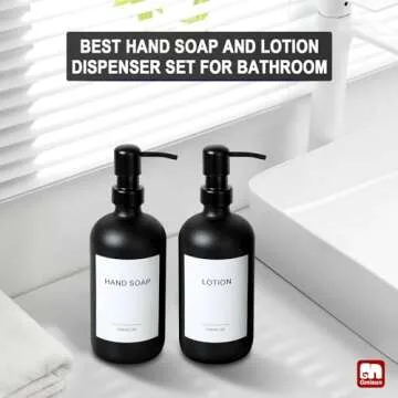 GMISUN Black Soap Dispenser, 2 Pack Matte Black Soap Dispenser Bathroom, 16 Oz Glass Soap Dispenser for Kitchen, Hand and Dish Soap Dispenser Set with Stainless Steel Pump, Modern Liquid Soap Bottle