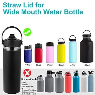 Straw Lid Compatible with Hydro Flask 32 oz 40 oz Wide Mouth Water Bottle, Replacement Lids with Straw, Flex Straw Cap Hydro Top Big Mouth Lid Accessories (Black)