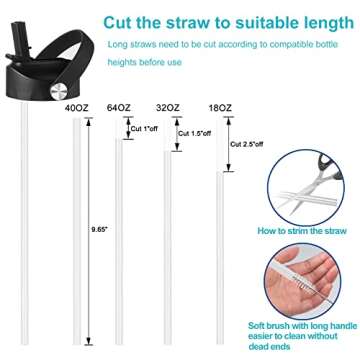 Straw Lid Compatible with Hydro Flask 32 oz 40 oz Wide Mouth Water Bottle, Replacement Lids with Straw, Flex Straw Cap Hydro Top Big Mouth Lid Accessories (Black)