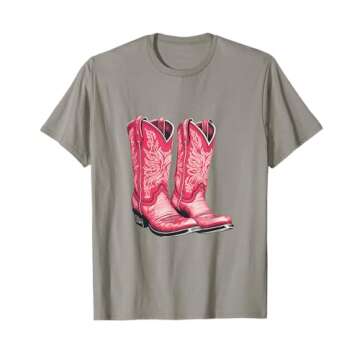 Pink Cowboy Boots Graphic Tee for Men Women Vintage Design T-Shirt