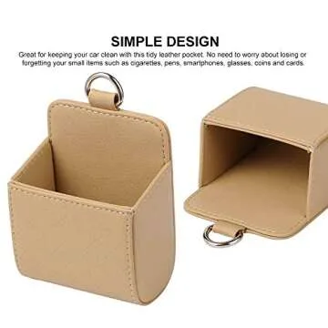 RED SHIELD Car Auto Air Vent Leather Tidy Storage Hanging Bag Case Organizer for Keys, Coin, Cell Phone & Glasses. Universal Vehicle Small Bucket with Hook. Keep Your Car Clean & Organized. [Beige]