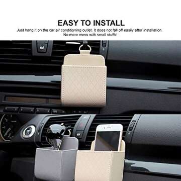 RED SHIELD Car Auto Air Vent Leather Tidy Storage Hanging Bag Case Organizer for Keys, Coin, Cell Phone & Glasses. Universal Vehicle Small Bucket with Hook. Keep Your Car Clean & Organized. [Beige]