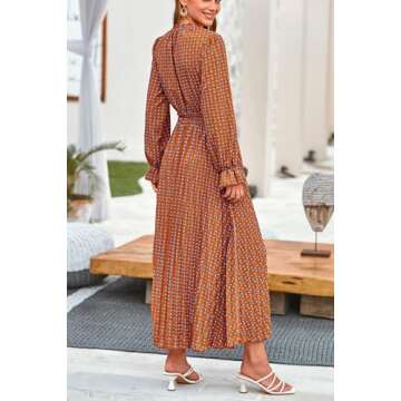 PRETTYGARDEN Women's Boho Floral Dress Elegant Long Sleeve V Neck Swing A Line Midi Dresses (Brown B...