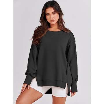 ANRABESS Women's Oversized Sweatshirts Crew Neck Long Sleeve Shirts Casual Loose Slit 2025 Fall Clothes Black XL